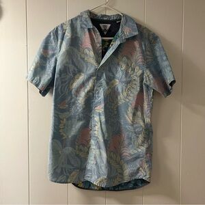 Vissla Size Large Blue Button-Down Patterned Shirt Tropical